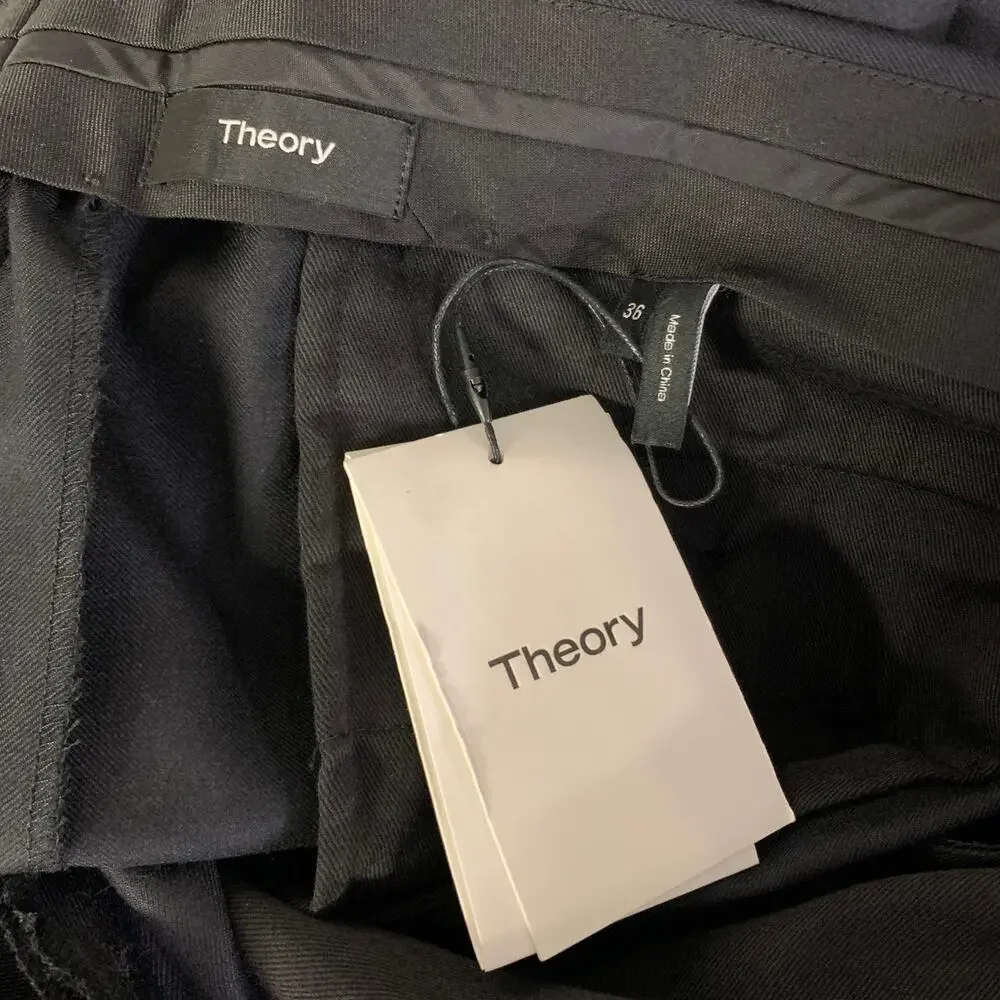 THEORY Chest Size 42 Black Solid Wool Notch Lapel 36 35 Suit